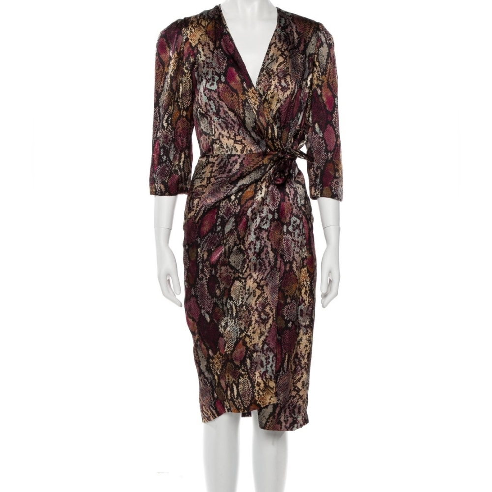 Rebecca Taylor Animal Print Midi Wrap Dress